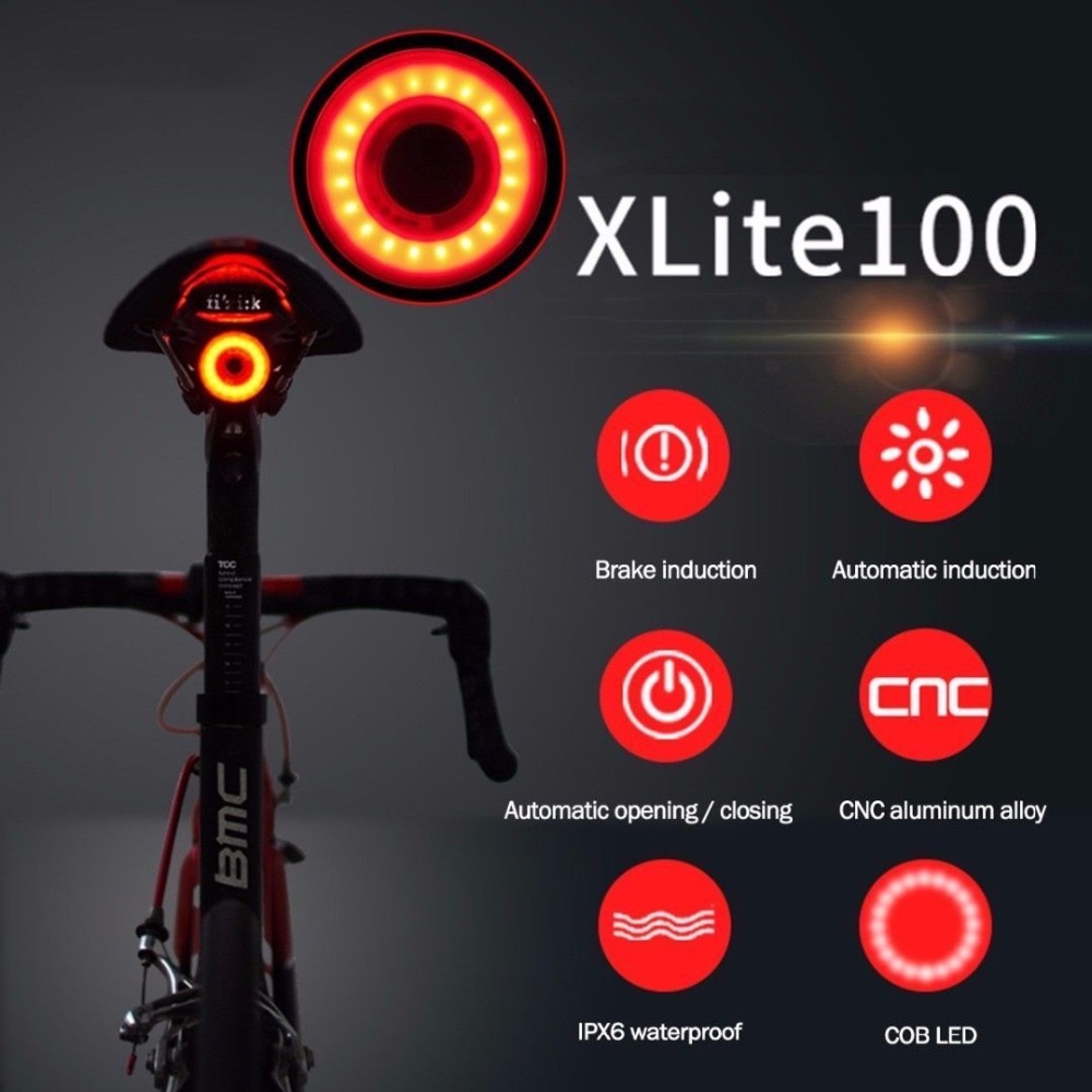 Enfitnix Xlite 100 IPX6 USB 충전 도로 자전거 MTB 후면 조명 안장 시트 포스트 자전거 미등 스마트 브레이크 라이트 Xlite100